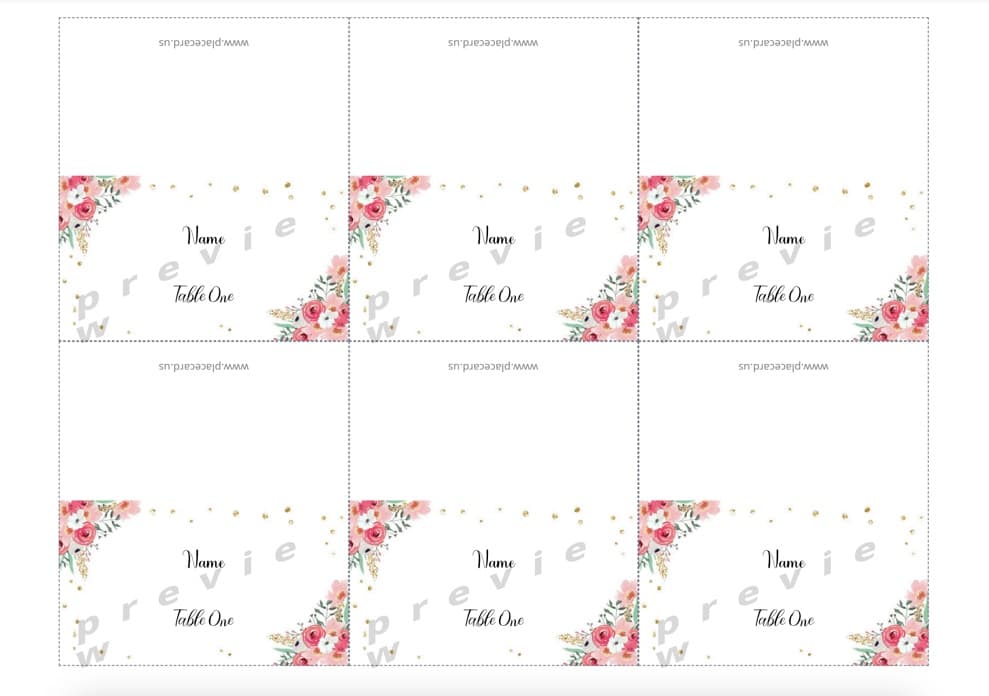 10 Free Printable Place Card Templates (6 Per Sheet) - Instant Download