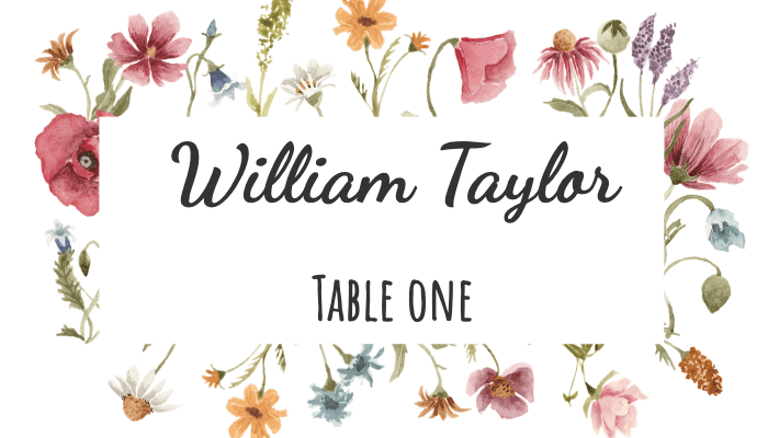 Table Name Cards Template