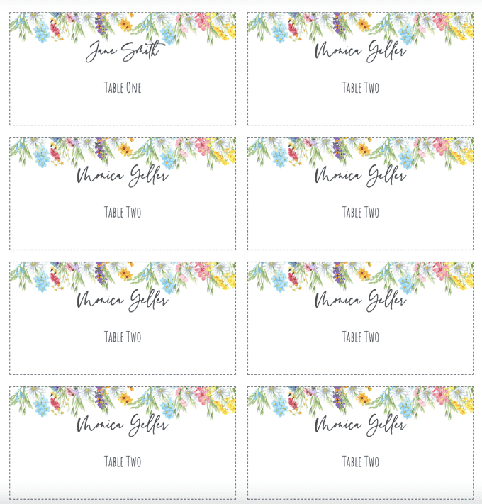 🎉 Templates for 4 x 2 Flowers Place Cards | PlaceCard Us. 