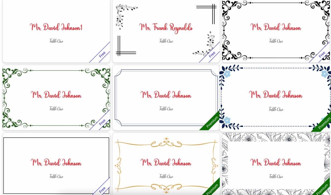free printable place card template 