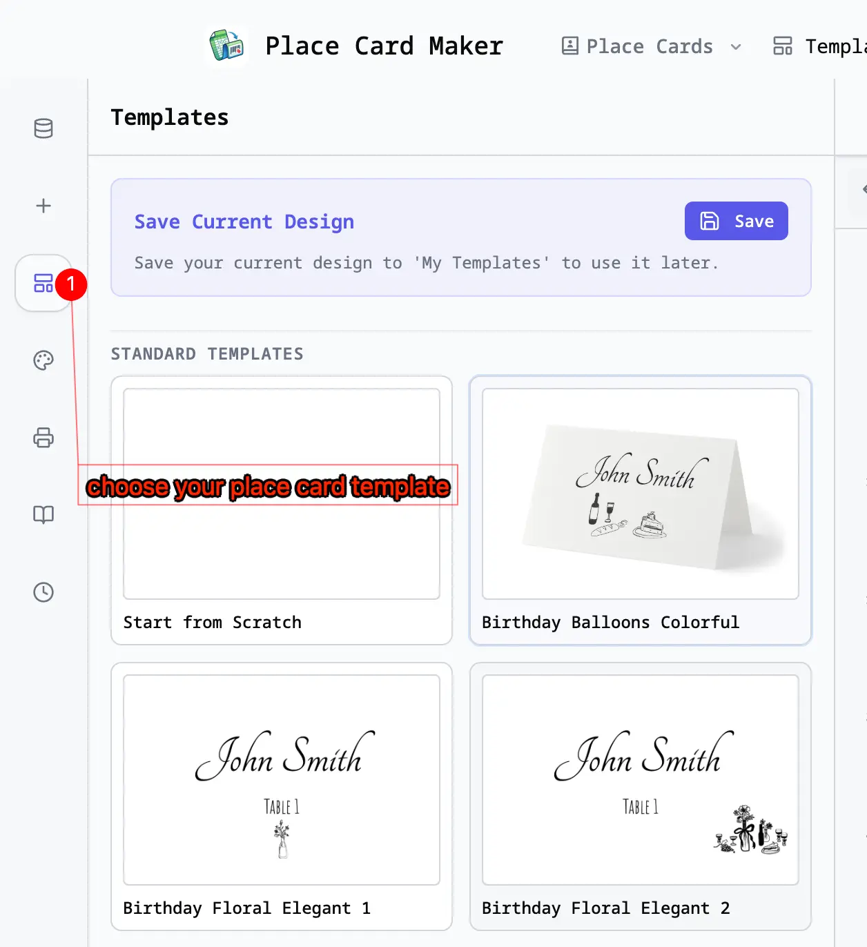 choose place card template