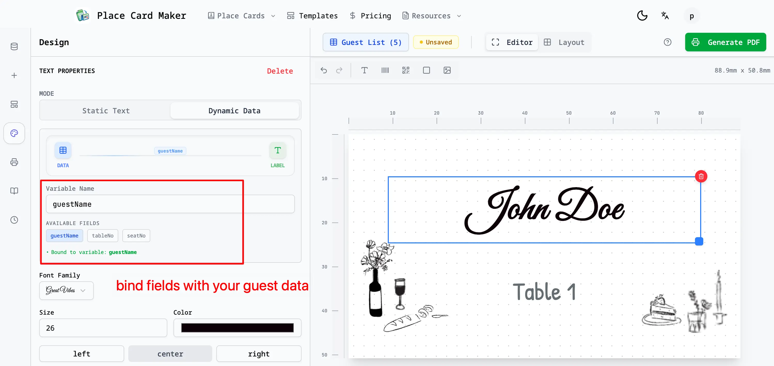 customize place cards design