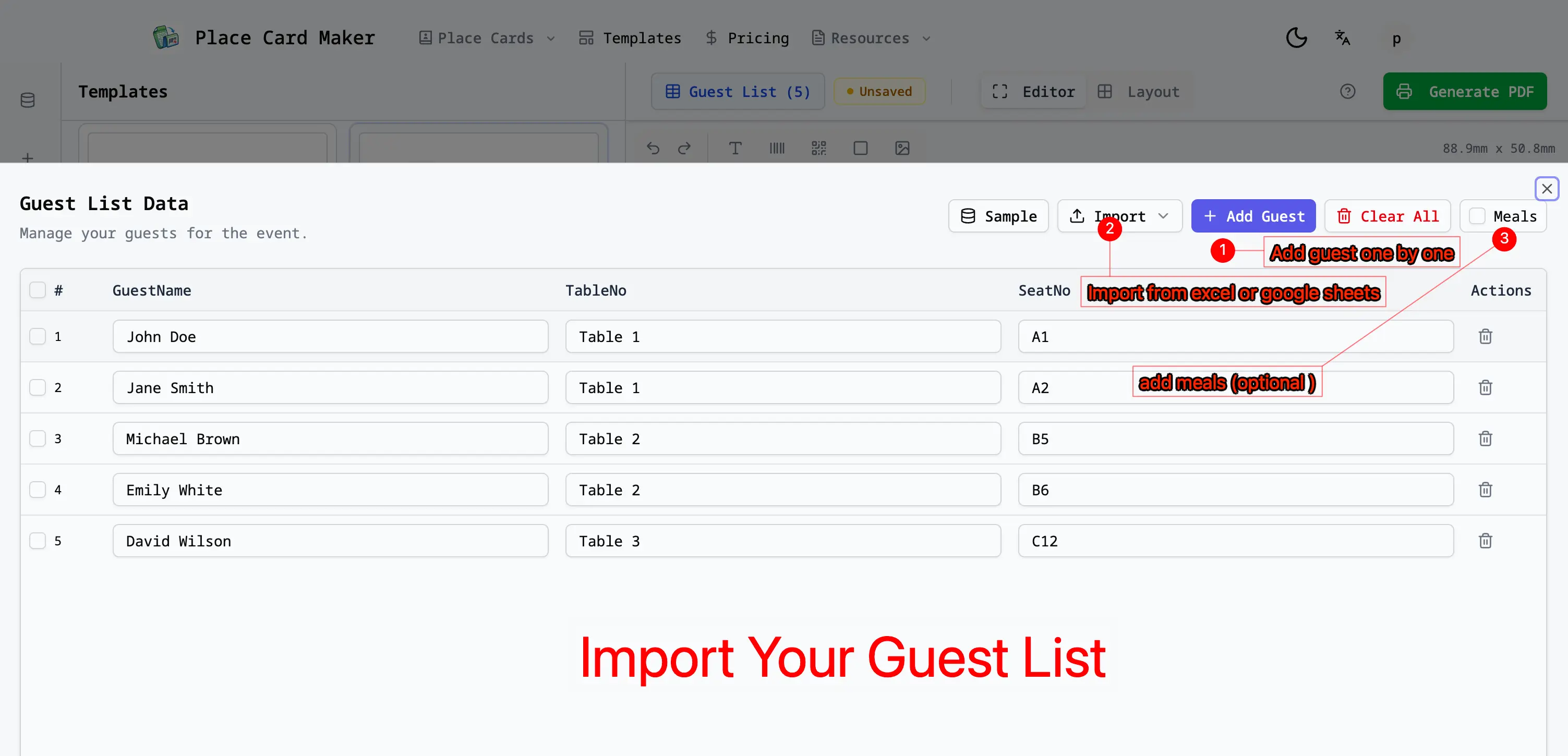 import guest list from google sheets or excel