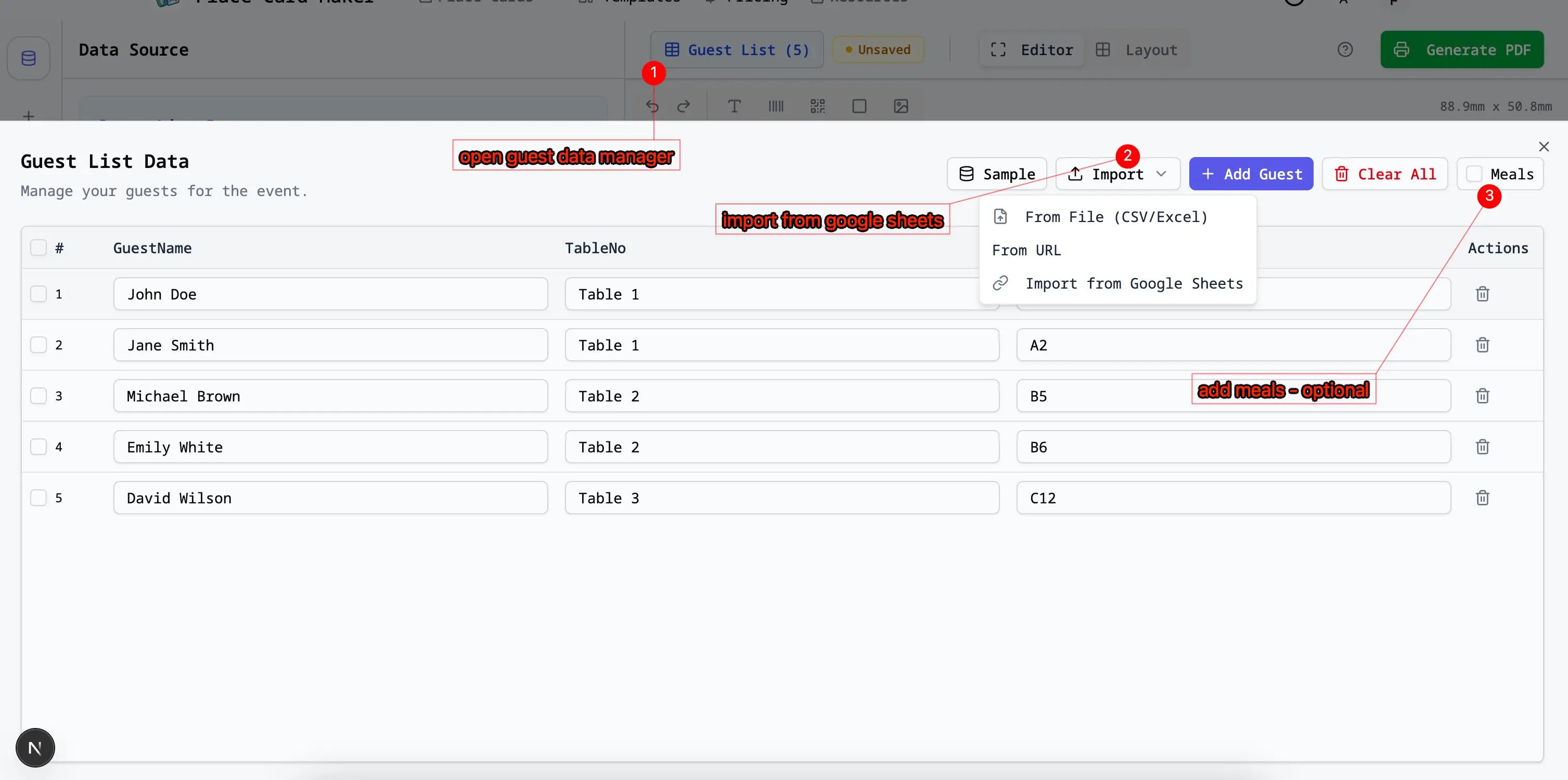 import guest list from google sheets or excel plan b