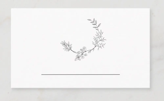 Classic Floral Wreath Monogram Wedding Flat Place Card