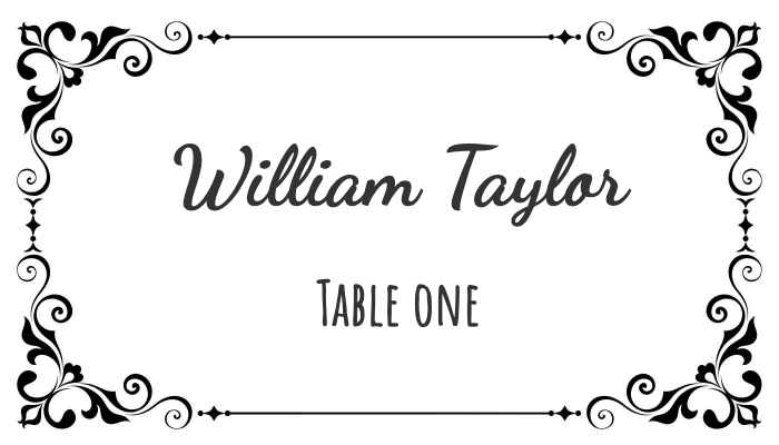 Rustic place card with wood grain texture and elegant typography for William Taylor