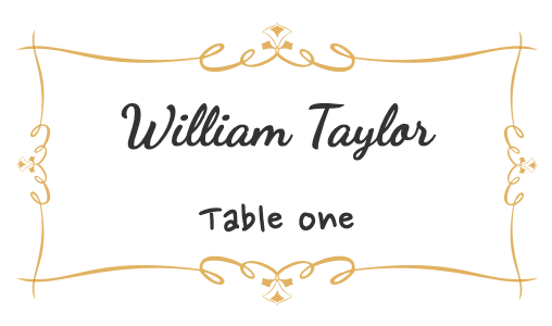 Luxurious gold-themed place card with intricate pattern for William Taylor