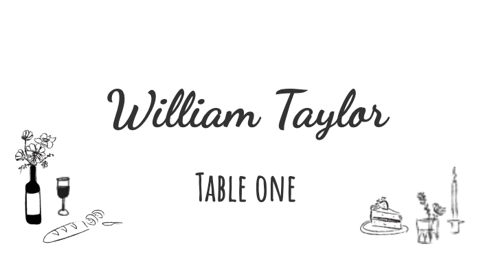 Festive birthday place card with colorful balloon design for William Taylor