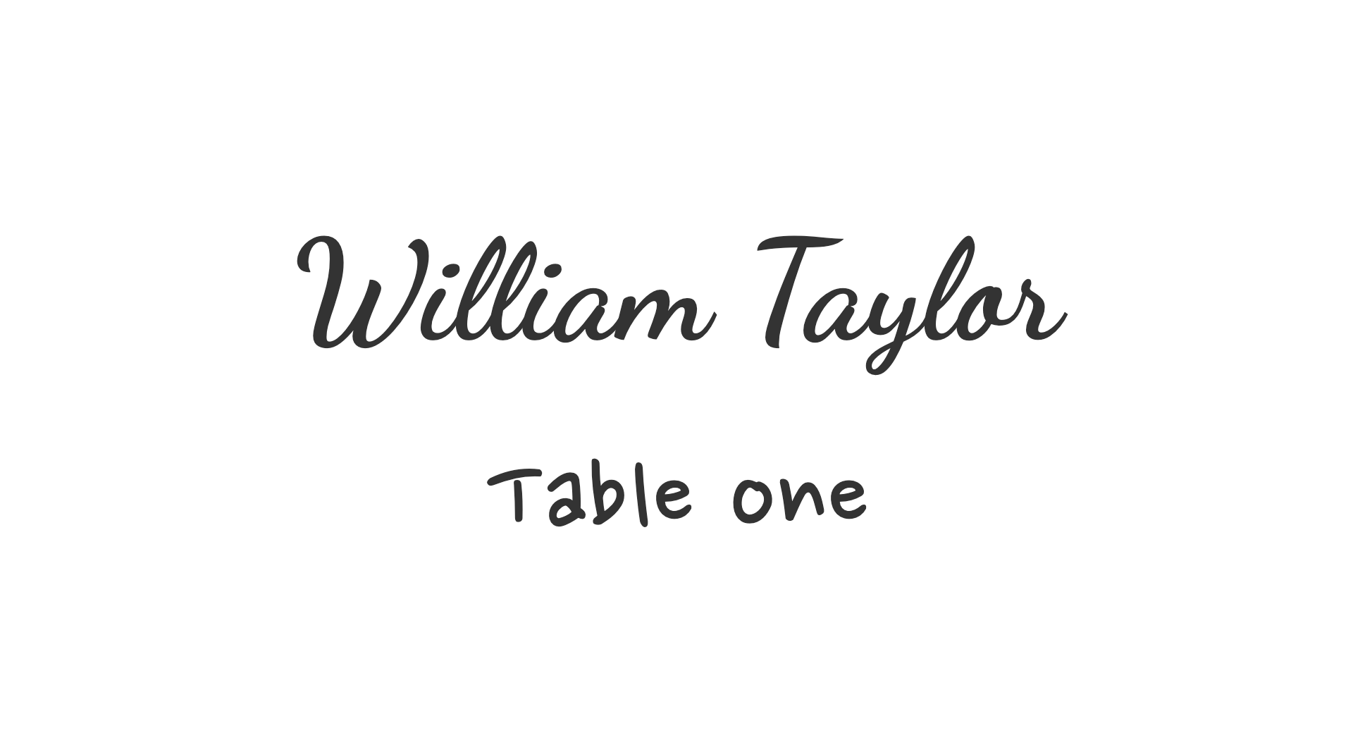 Blank white place card template for customization, displaying William Taylor