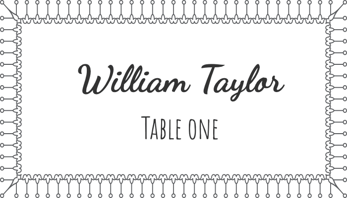 Flourish-style bordered place card with elegant design for William Taylor