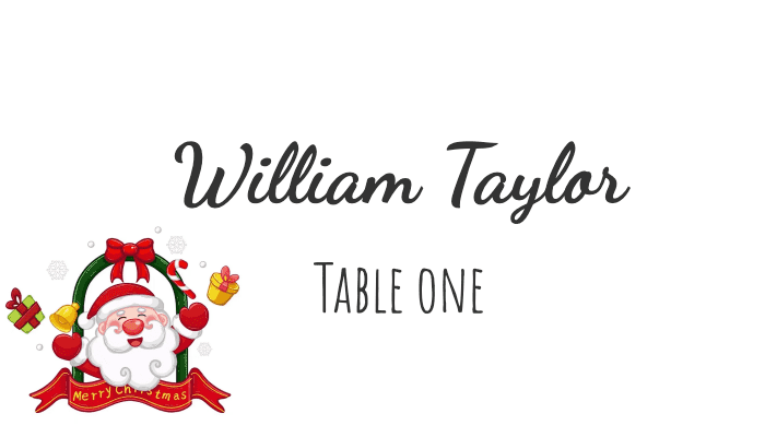 Flourish-style Christmas place card for William Taylor