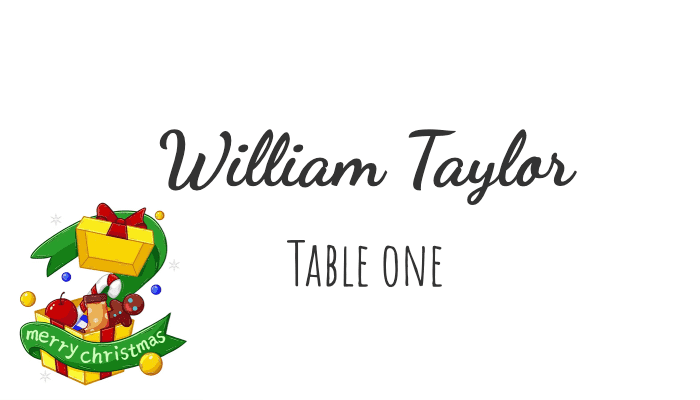 Flourish-style Christmas place card for William Taylor