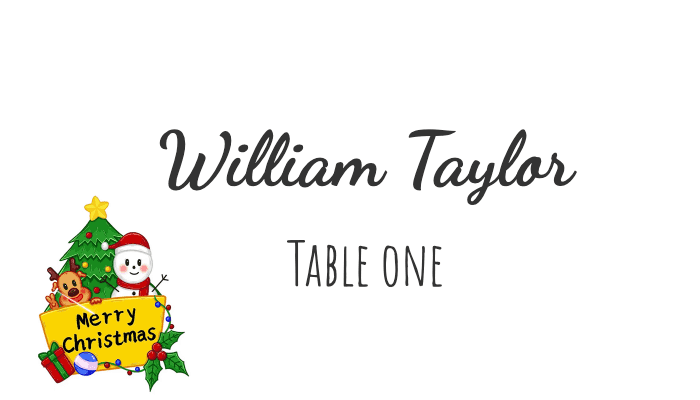 Flourish-style Christmas place card for William Taylor