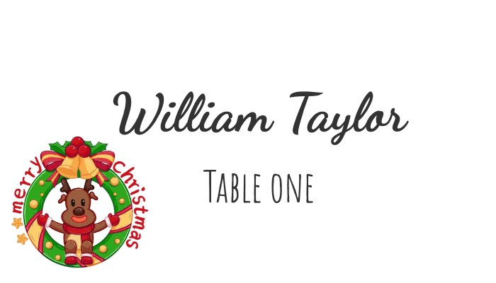 Flourish-style Christmas place card for William Taylor