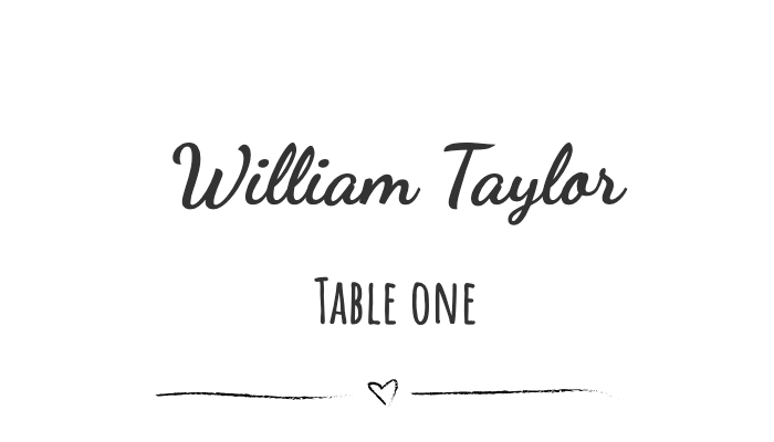 Christmas dinner place card with festive red and green design for William Taylor