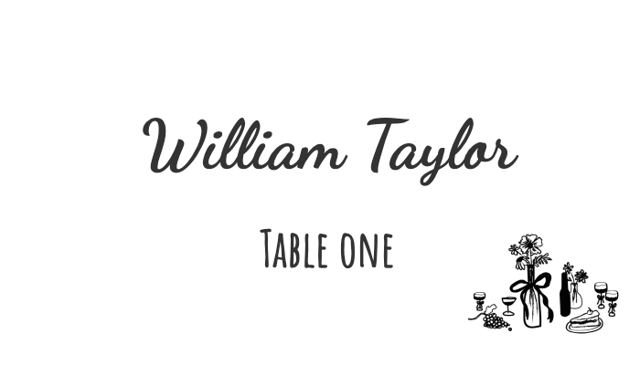 Versatile place card with floral design suitable for birthday, dinner, or wedding for William Taylor