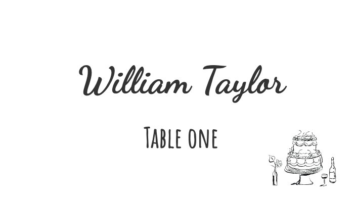 Festive place card with ornament design suitable for birthday, dinner, or Christmas for William Taylor