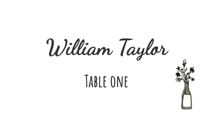 Elegant dinner place card with silverware motif for William Taylor