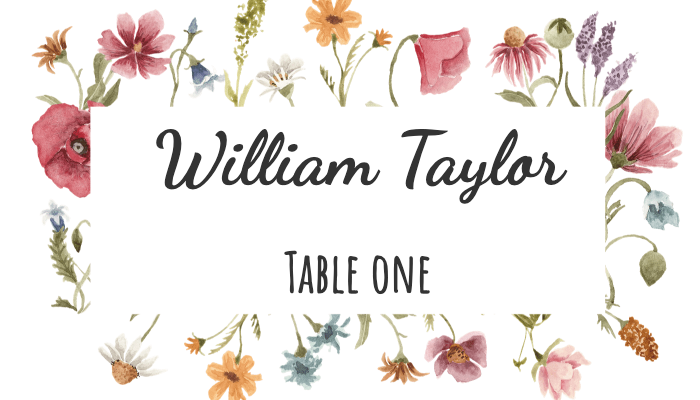 Classic white place card with elegant black text for William Taylor