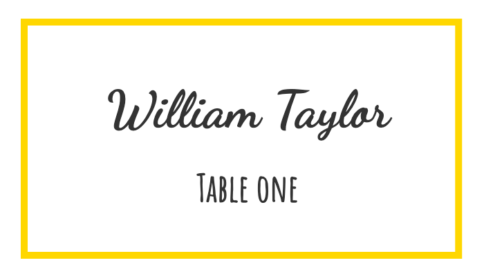 Contemporary flat design place card with abstract shapes and pastel colors for William Taylor