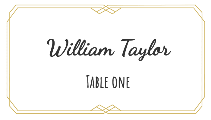 Sunflower-themed place card with yellow and brown colors, featuring a vibrant sunflower illustration for William Taylor