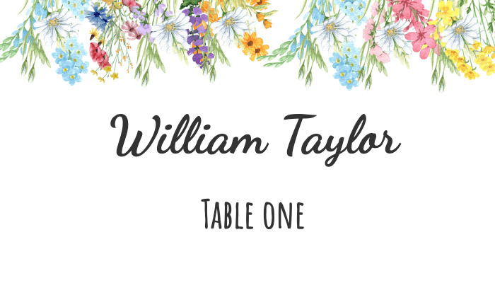 Rustic place card with watercolor sunflower design for William Taylor