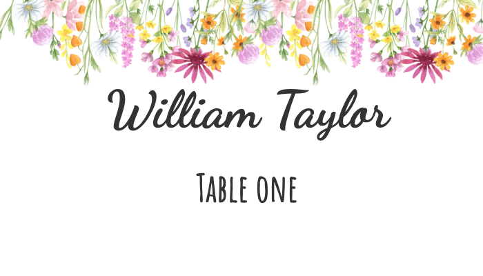 Delicate floral place card with pink roses for William Taylor