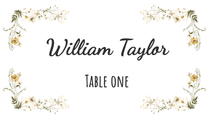 Romantic place card with soft pink peony illustration for William Taylor