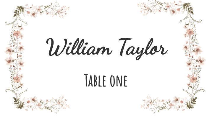 Chic place card with minimalist floral sketch design for William Taylor