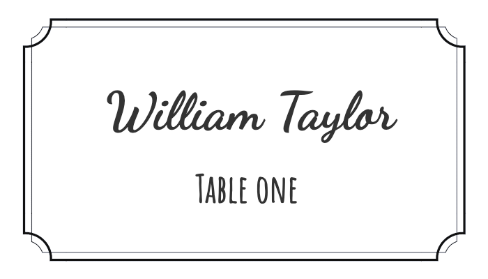 Modern place card with geometric design and bold typography for William Taylor