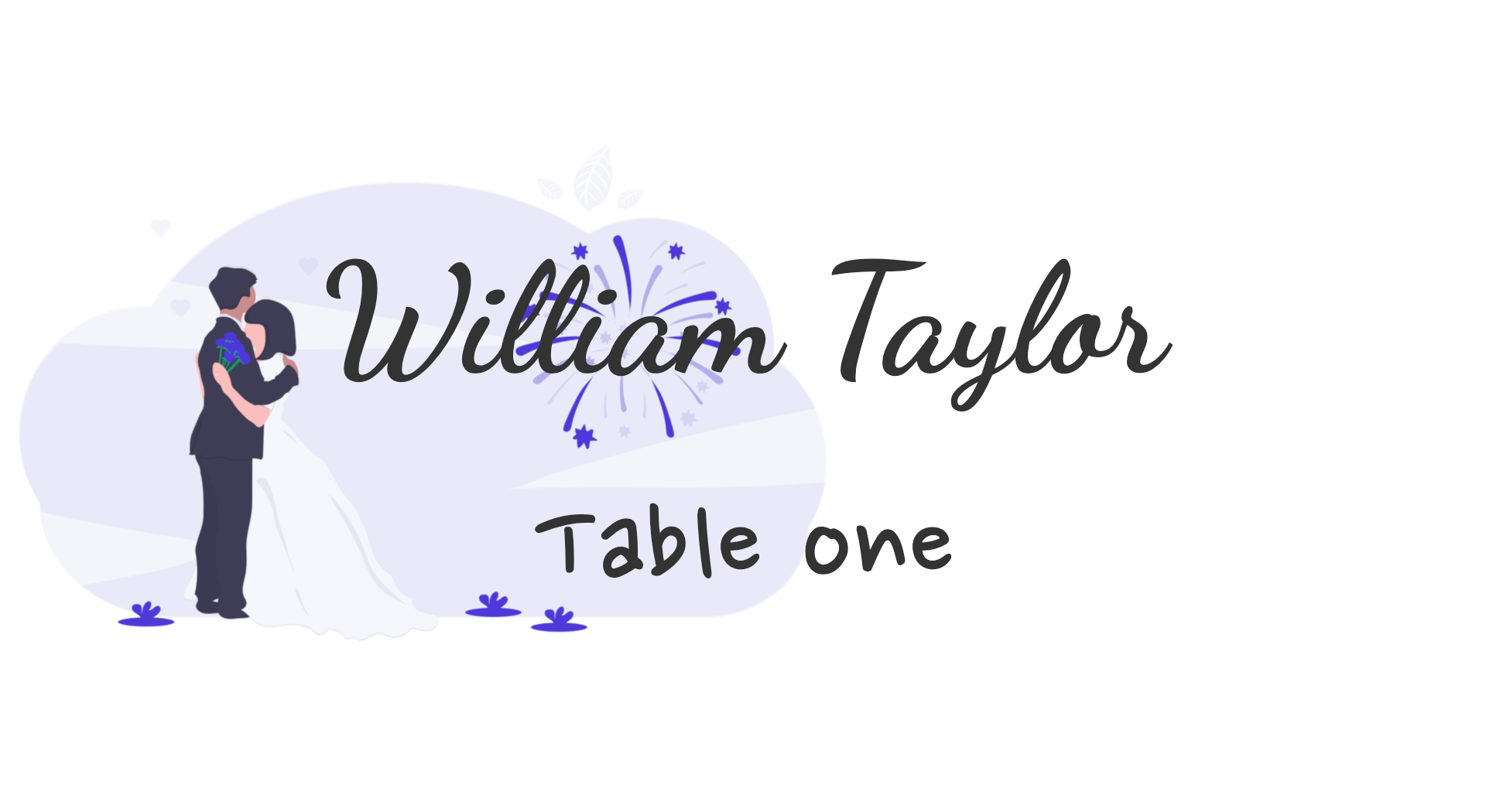 Free wedding-themed place card with illustrated couple 