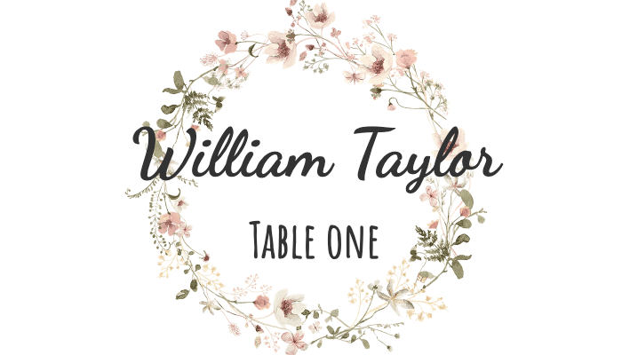 Classic white wedding place card with simple elegant design for William Taylor