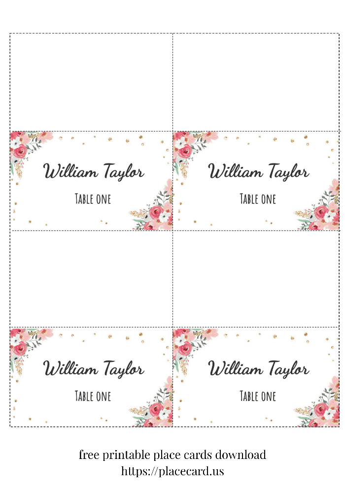 Romantic wedding place card with floral wreath design 