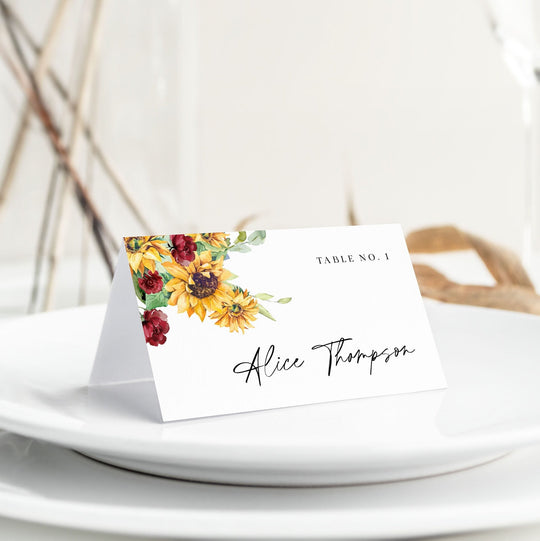 Printable Wedding Name Place Cards Sunflower